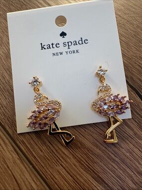 kate spade Gold and Purple Amethyst Crystal Swan Flamingo Drop Earrings